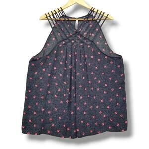 Torrid Cami Tank Top Blouse Womens 2X Black‎ Pink Floral Strappy Lightweight